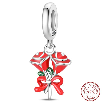 Original 925 Sterling Silber Rote Charm Perlen Rotwein Chili Hantel Anhänger für Frauen Passend für DIY Armband Geburtstag Schmuck Geschenk