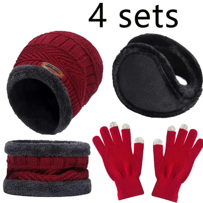 Winter hat for men women Beanie Hats Scarf glove Earmuff Set Thick Warm Slouchy Beanies Hat for boy girl cap