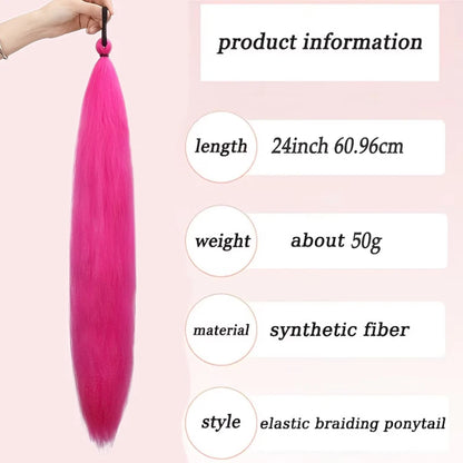 Synthetic 26Inch Long Straight Ponytail Elastic Hair Colorful Braiding Ponytail Hair Extensions Hair Accessories for Women