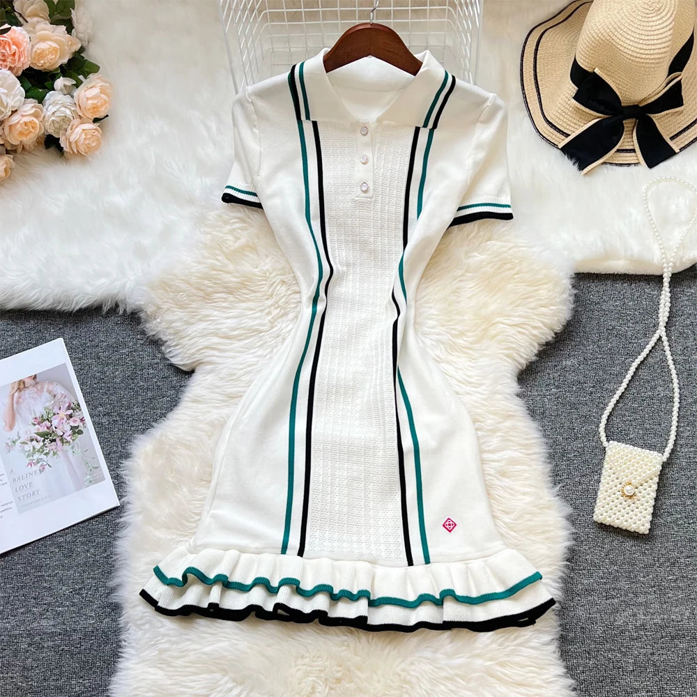 YuooMuoo Brand Fashion Women Knitted Mini Dress Ins Hot Sexy Package Hips Ruffled Party Dress Streetwear Lady Outfits Vestidos
