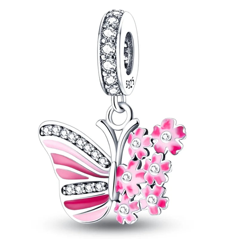 925 Sterling Silber Plattierung Bunt Schmetterling Insekt Tier Charms Perlen Funkelnder Zirkon Passend für Qikaola 925 Original Armbänder DIY Schmuck