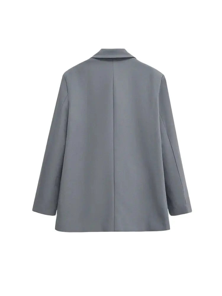 Women's Double Breasted Office Wear Blazer Coat, Long Sleeve, Flap Pockets, Female Outerwear, Chic Tops, Fashion