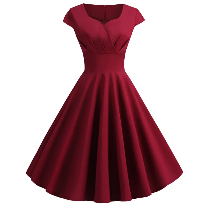 Pinkes Sommerkleid Damen V-Ausschnitt Vintage Robe Elegant Retro Pin Up Party Büro Midikleider
