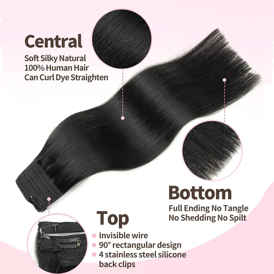 Fish Line 100 Human Hair Extension Piece Hair Blonde Remy Straight Hair Fishing Wire with 3 Clips Invisible Wire Hair Extension
