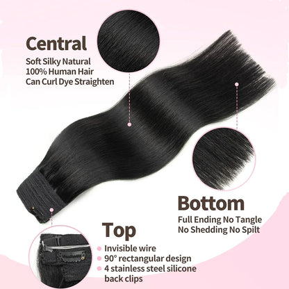 Fish Line 100 Human Hair Extension Piece Hair Blonde Remy Straight Hair Fishing Wire with 3 Clips Invisible Wire Hair Extension