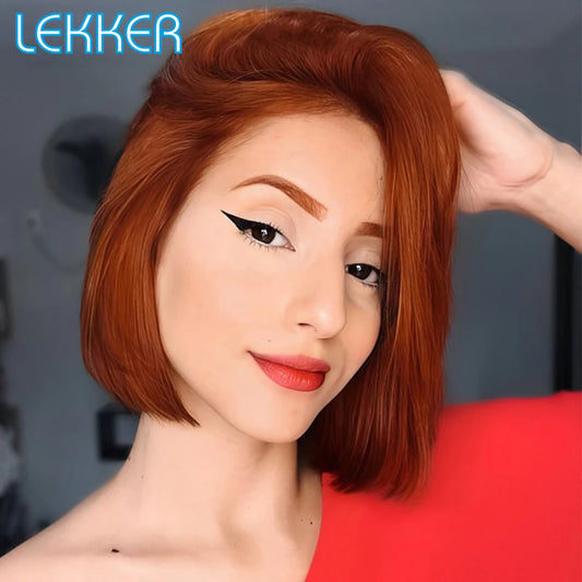 Lekker Kurzer, gerader Bob 13x1 T-Spitzenfront 100% Echthaarperücken für Frauen Brasilianisches Remy-Haar 99j Burgunderrot gefärbte Bob-Perücken