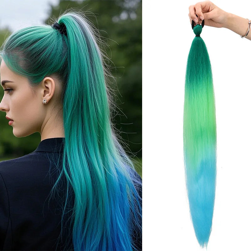 Synthetic 26Inch Long Straight Ponytail Elastic Hair Colorful Braiding Ponytail Hair Extensions Hair Accessories for Women