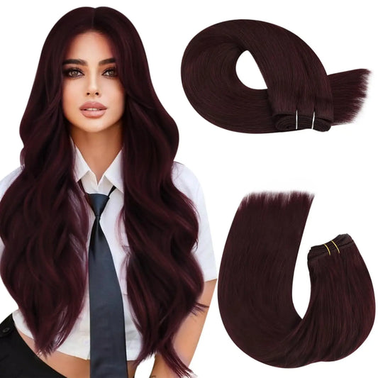 Moresoo Human Hair Bundles Weave in Double Wefted Machine Remy Hair Balayage Hair Pieces for Women Straight Weft Hair Extension