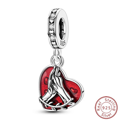 Original 925 Sterling Silber Rote Charm Perlen Rotwein Chili Hantel Anhänger für Frauen Passend für DIY Armband Geburtstag Schmuck Geschenk