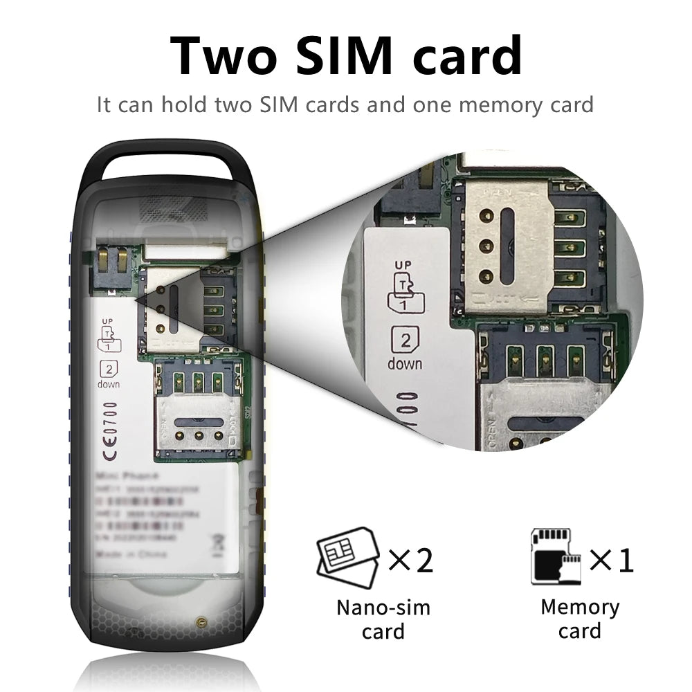 SERVO B25 Tasten-Minihandy 2 SIM Bluetooth Wähltelefon im Taschenformat strahlungsarm Blacklist-Alarm kleines Mobiltelefon für den Sport