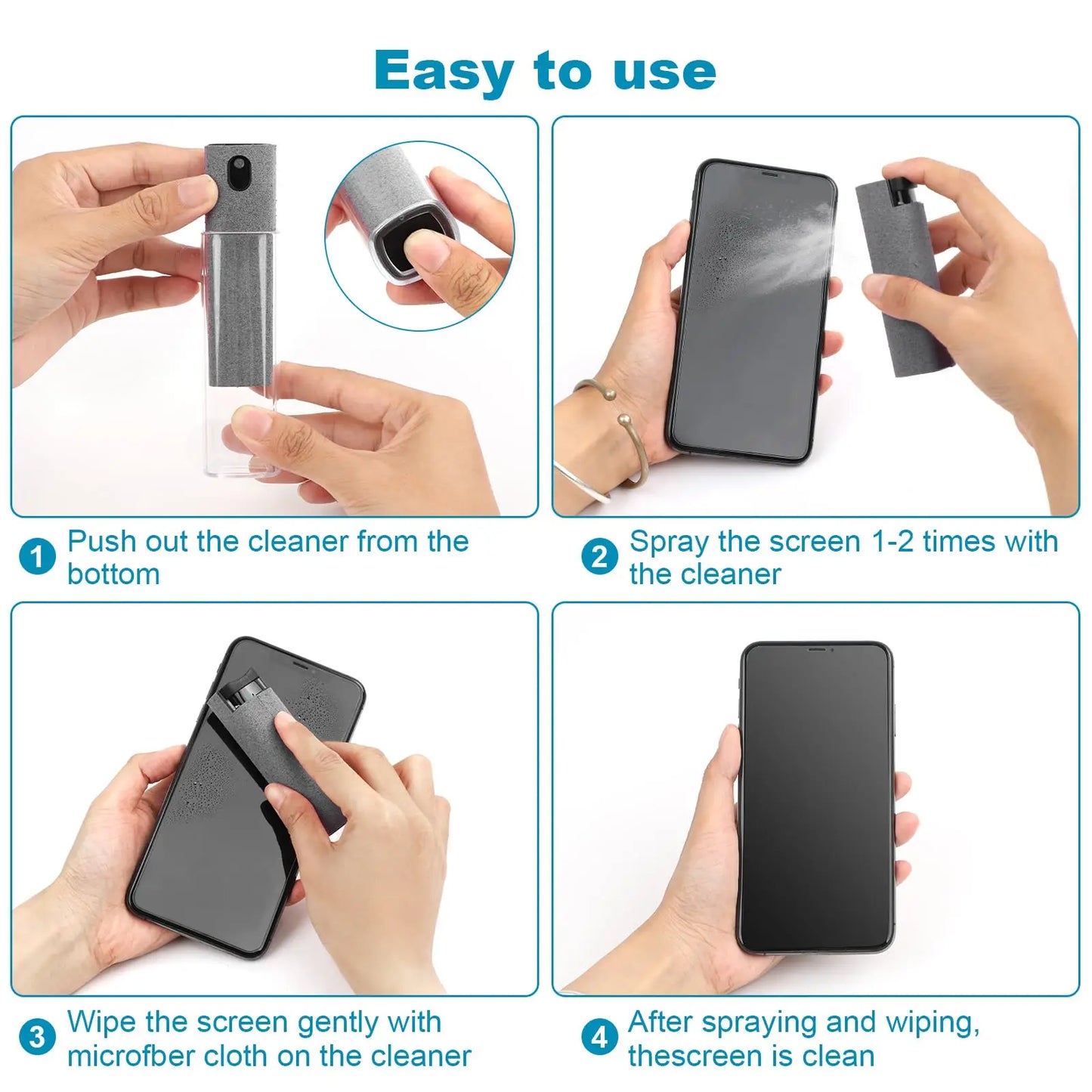 2-in-1 Handy Displayreiniger Spray Tragbarer Tablet-Telefon-Touchscreen-Reiniger Mikrofasertuch-Set Glas Mini-Reinigungs-Artefakt