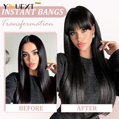 Clip In Human Hair Bangs Straight Hair Piece Machine Remy French Bangs for Women Easy to Wear and Remove Hairpiece Thin Hair