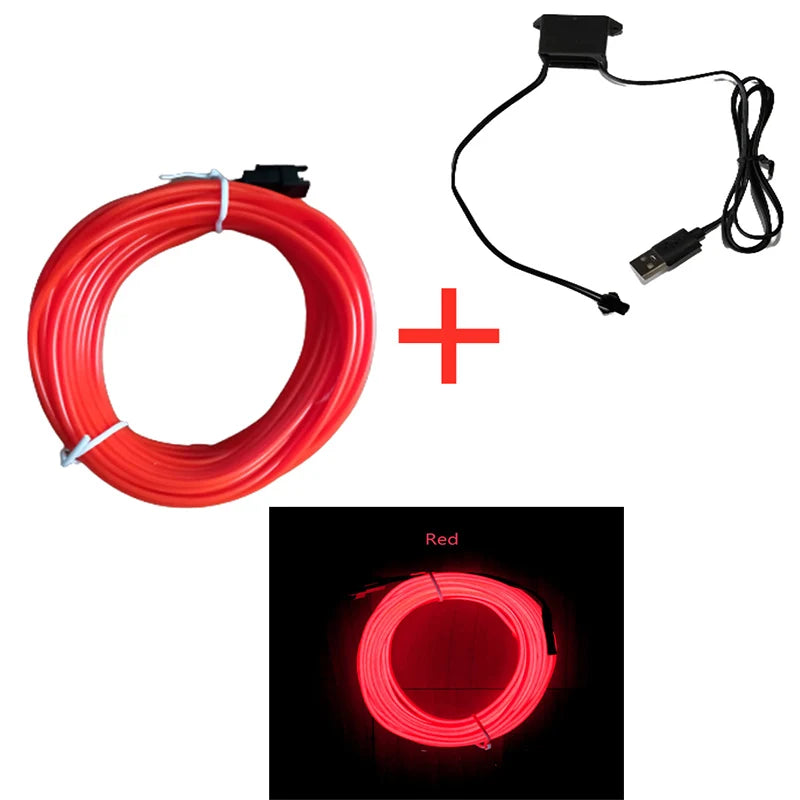 1M/3M/5M Auto-Innenraum-LED-Dekorlampe EL-Kabel Neonstreifen für Auto-DIY Flexible Umgebungslicht USB Party-Atmosphäre-Diode