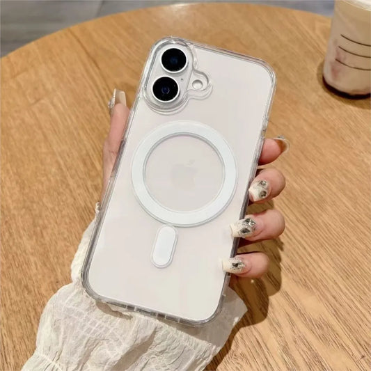 Strong Magnetic Magsafe Wireless Charging Case For iPhone 16 16e 15 14 13 12 11 Pro Max Plus mini Silicone Clear Soft Cover ﻿