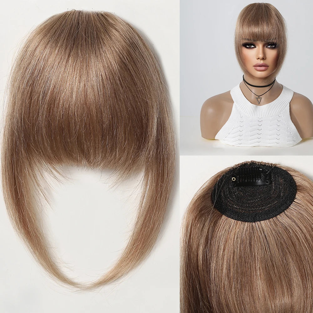 100% Remy Human Hair Fringe Bangs Clips in Natural Black Human Hair 3D Air Fringe Bangs Hairpieces for Women with Thinning Hair