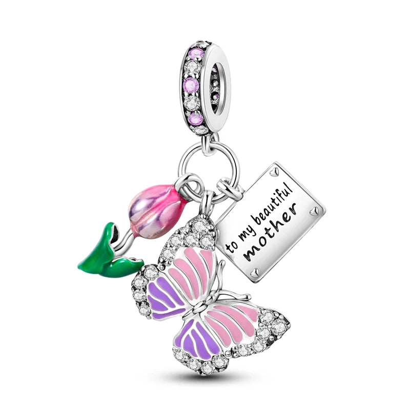 925 Sterling Silber Plattierung Bunt Schmetterling Insekt Tier Charms Perlen Funkelnder Zirkon Passend für Qikaola 925 Original Armbänder DIY Schmuck