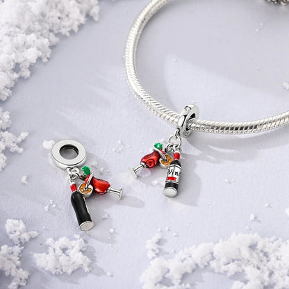 Original 925 Sterling Silber Rote Charm Perlen Rotwein Chili Hantel Anhänger für Frauen Passend für DIY Armband Geburtstag Schmuck Geschenk
