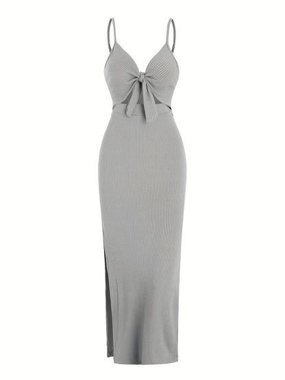 Frühling und Sommer Europa und Amerika Strickkleid einfach ärmellos Hosenträgerkleid mit freiem Rücken und sexy langem Rock mit Nacken.