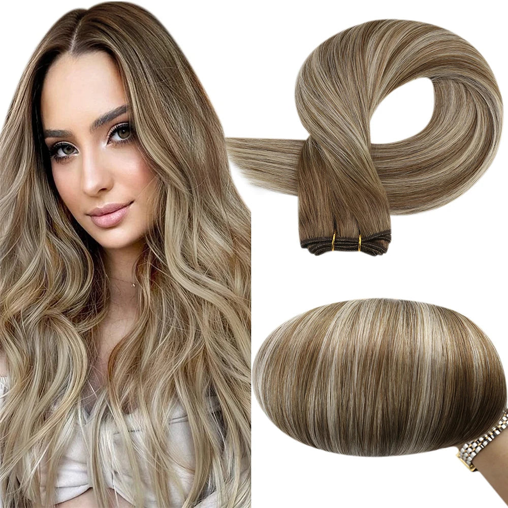 Full Shine Human Hair Weft Extensions Hair Bundles 100g Ombre Blonde Color Sew in Silky Straight Remy Skin Double Weft For Salon