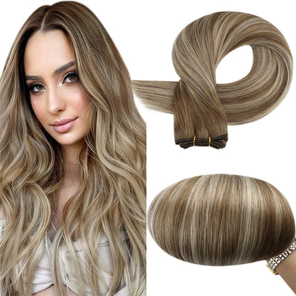 Full Shine Human Hair Weft Extensions Hair Bundles 100g Ombre Blonde Color Sew in Silky Straight Remy Skin Double Weft For Salon
