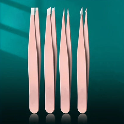 Ouriner Augenbrauenpinzetten-Set 4-teilig Edelstahl-Augenbrauenpinzetten Professionelles Beauty-Tool-Set für Gesichtshaare und einwachsende Haare