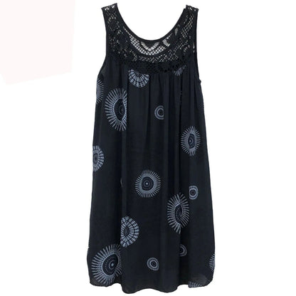 Damenbekleidung Sommer ärmelloses Camisole-Kleid Spitzenprint ärmelloses großes Schaukelkleid lockeres sexy Kleid langer Rock Übergröße