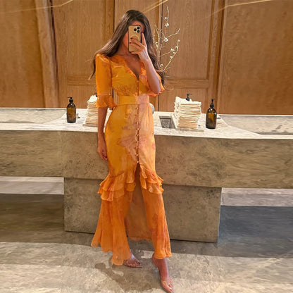 Polka Dot Puff Sleeve Crop Top & Maxi Skirt Set Square Neck Tie-Front 2026 Spring Summer Chic Romantic Women Vacation Vestido