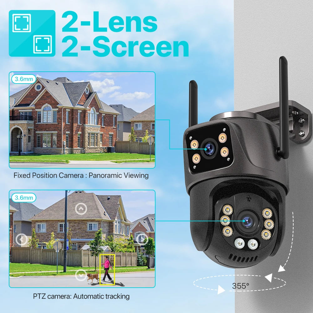 4K 8MP HD WLAN PTZ Kamera Outdoor 4MP Dual-Objektiv Dual-Bildschirm KI Auto-Tracking IP Kamera CCTV Audio Videoüberwachung P2P iCSee