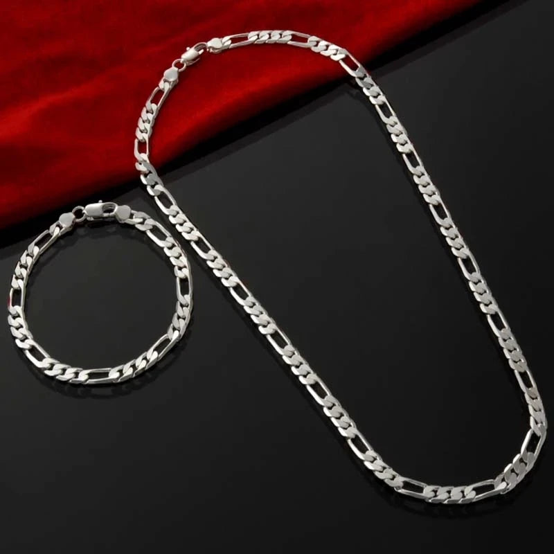 Edel Neu Angekommen 925 Silber 4MM Kette für Herren Damen Armband Halskette Schmuckset Dame Weihnachtsgeschenke Charms Hochzeit
