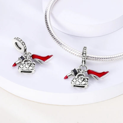 Original 925 Sterling Silber Rote Charm Perlen Rotwein Chili Hantel Anhänger für Frauen Passend für DIY Armband Geburtstag Schmuck Geschenk