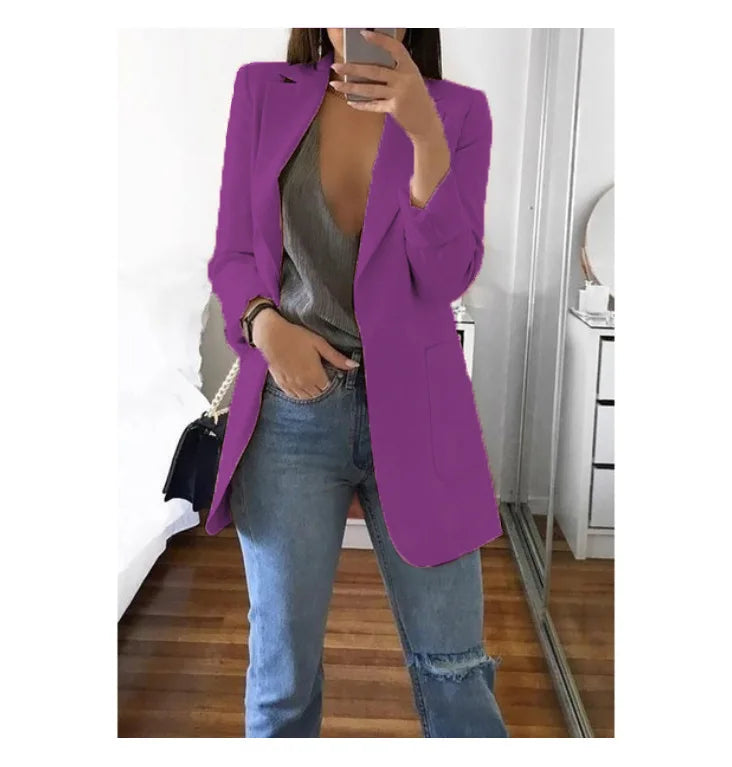 European and American Fashion Casual Suit Polo Neck Slim Fit Cardigan Temperament Women's  Coat Spring and Autumn 2024
