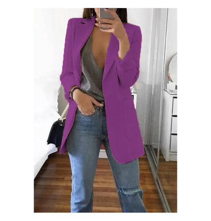 European and American Fashion Casual Suit Polo Neck Slim Fit Cardigan Temperament Women's  Coat Spring and Autumn 2024