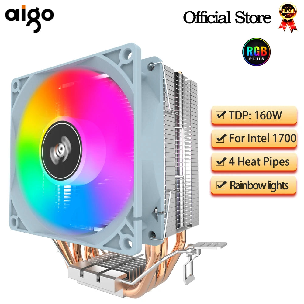 Aigo CPU-Kühler 2 4 6 Heatpipes PC-Radiator Kühlung 3-PIN PWM Leiser RGB-Lüfter für Intel 1700 1150 1155 1156 1366 AM2/AM3/AM4 AMD