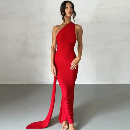 Hugcitar One Shoulder Backless Adjustable Scarf Loop Rüschen Sexy Maxikleid Damen Elegant Y2K Streetwear Festival Outfit