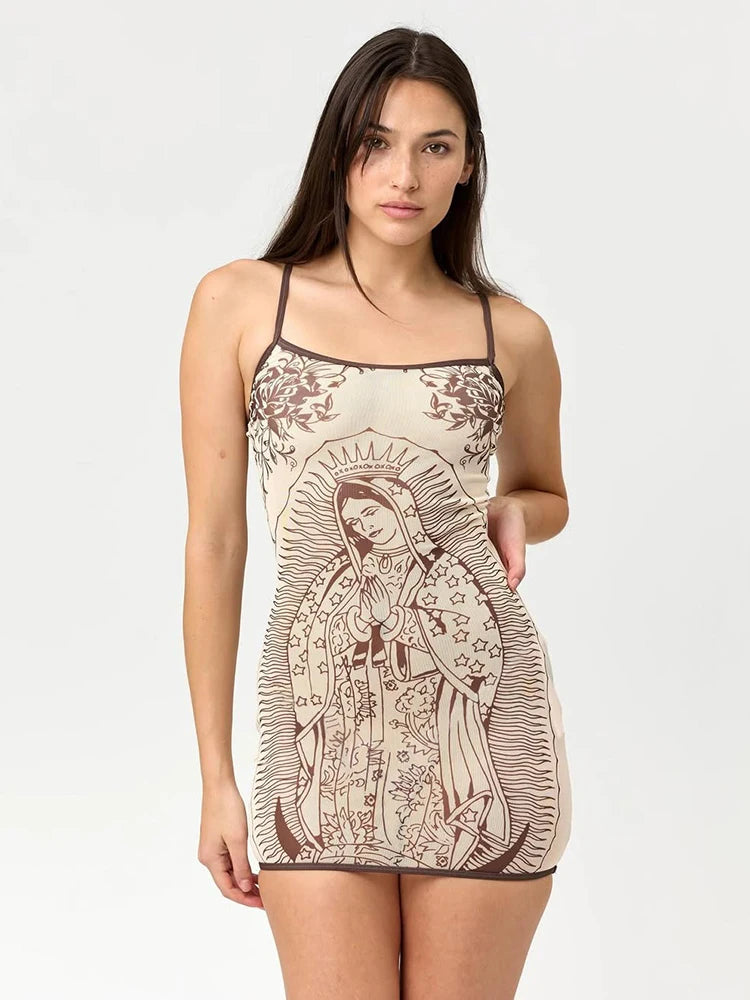 Nibber High Elasticity Dress Women Art Print Low-Neck See Through Skinny Sexy Midnight Summer New Trend Chic Hottie Mini Bodycon