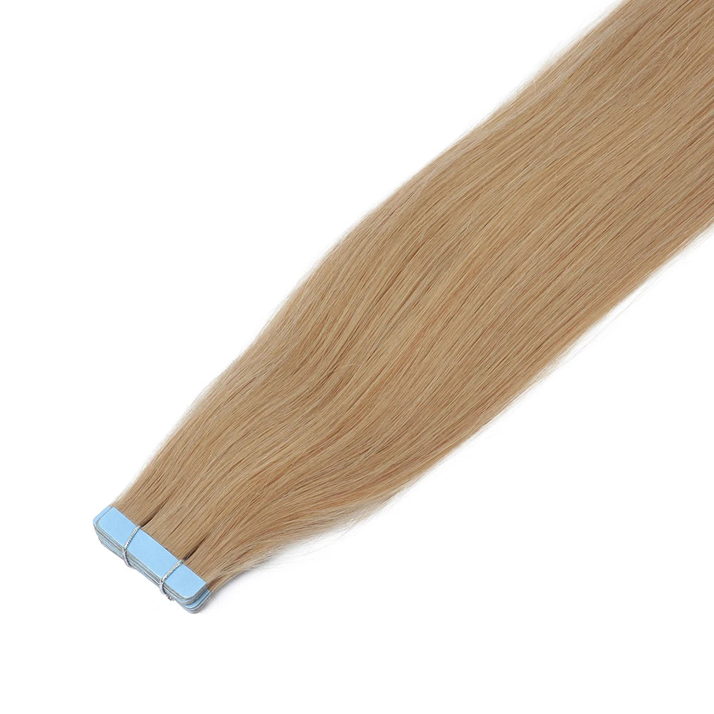 MRSHAIR Tape in Hair Extensions Human Hair Blonde Seamless Tape Hair Extensions 4x0.8cm Skin Weft PU Tape On Hair 20PCS 12"-24"