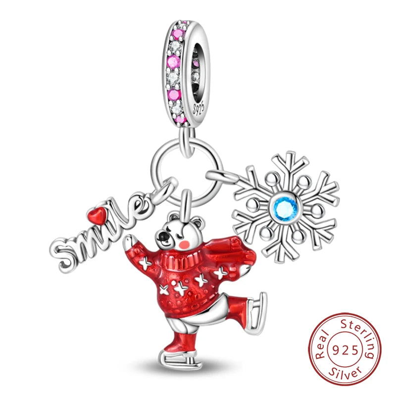 Original 925 Sterling Silber Rote Charm Perlen Rotwein Chili Hantel Anhänger für Frauen Passend für DIY Armband Geburtstag Schmuck Geschenk