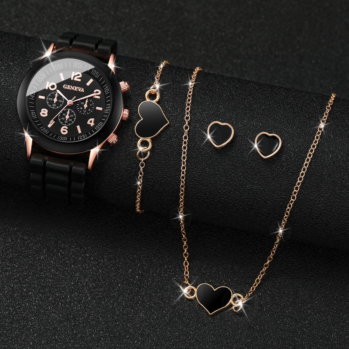 5/6PCS Damenarmbanduhren Mode Silikonarmband Damen Quarzuhr Schmuckset Reloj Mujer Mädchenuhr Geschenk (Ohne Box)