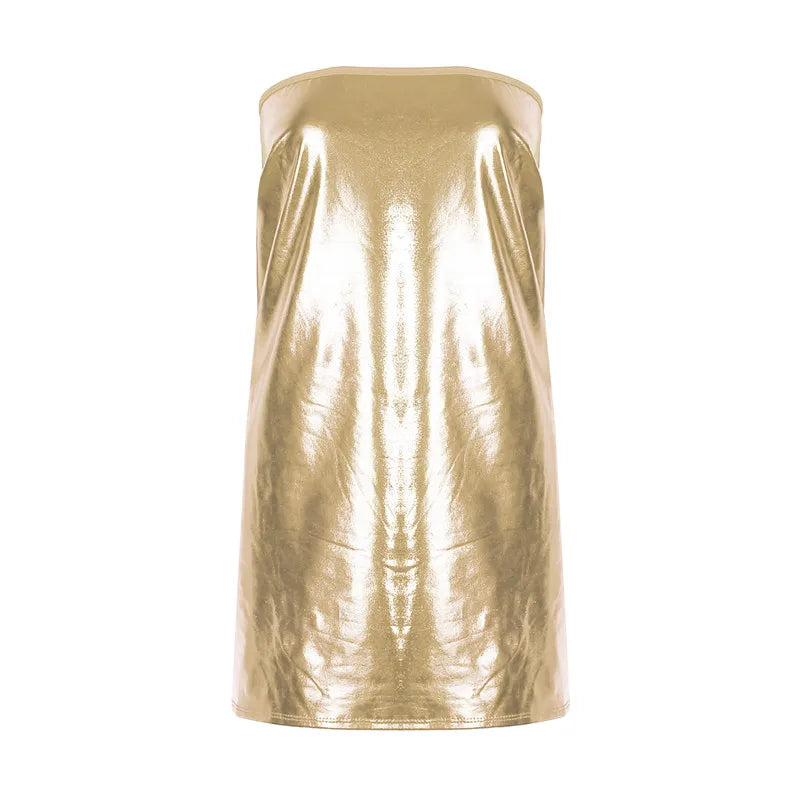 Sexy Kleider Damen PU Einfarbiges Kleid Clubwear Imitation Leder Brustwickelkleid Ärmelloses Kurzrock für Damen