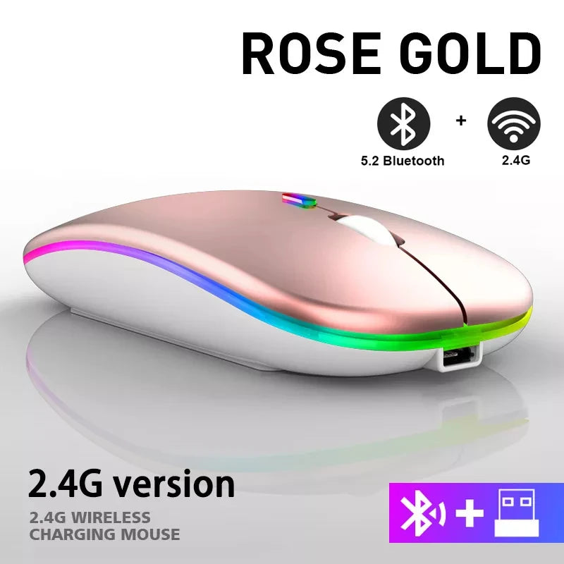 Wiederaufladbare kabellose Bluetooth-Maus mit 2,4-GHz-USB-RGB, 1600-DPI-Maus für Computer, Laptop, Tablet-PC, Macbook, Gaming-Maus, Gamer