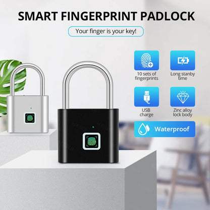 KERUI Fingerabdruckschloss Schlüsselloses USB-Ladeschloss Intelligentes Vorhängeschloss Wasserdichtes Türschloss 0,2 Sek. Entsperren Tragbares Anti-Diebstahl-Vorhängeschloss Zink