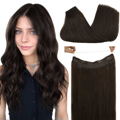 Sunmofavo Wire in Hair Extensions Human Hair Straight Fish Line Natural Fusion with 4 Clips Weft Hair Extensions For Women Daily