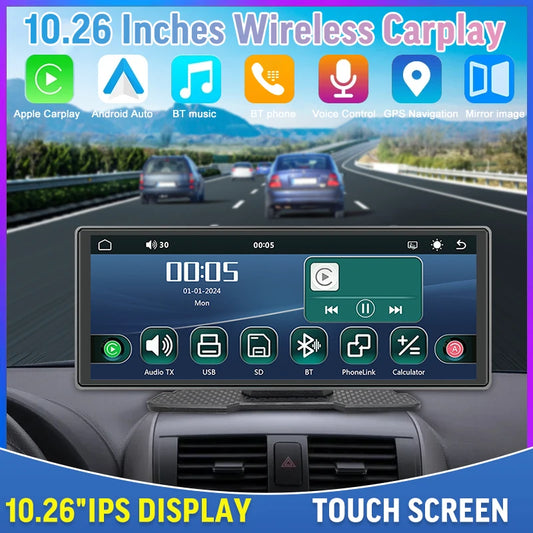 10,26-Zoll kabelloser CarPlay Android Auto tragbarer GPS-Navigations-Auto-Bildschirm, zentraler Steuerungsbildschirm, Radio