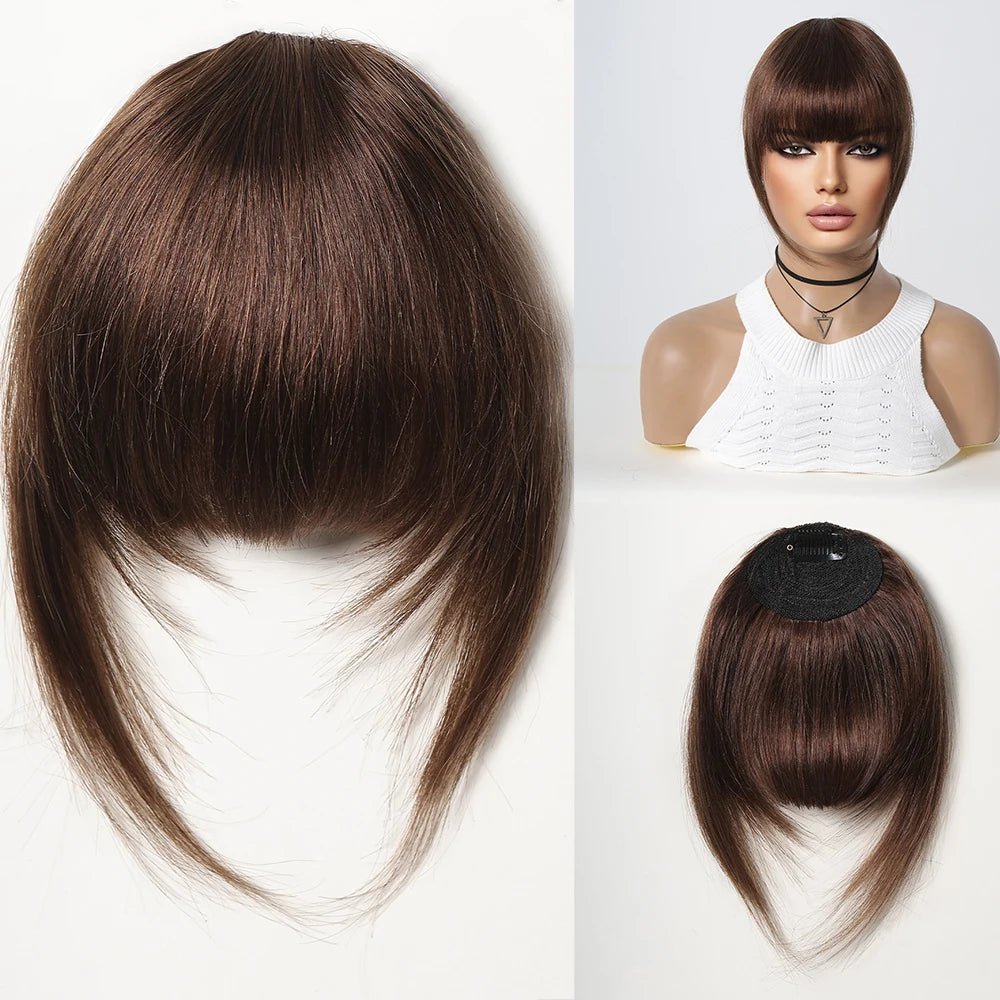 100% Remy Human Hair Fringe Bangs Clips in Natural Black Human Hair 3D Air Fringe Bangs Hairpieces for Women with Thinning Hair