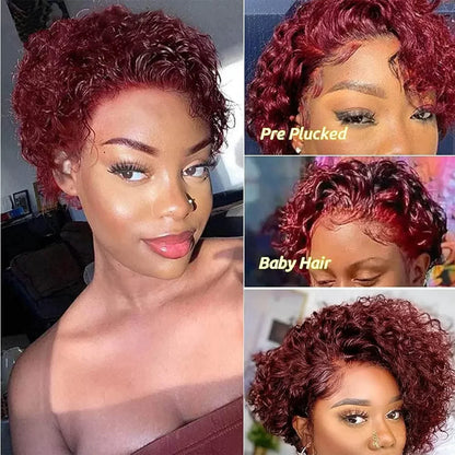 Brazilian Human Hair Wig  Curly Pixie Bob Short Preplucked Hairline 13X1 Hd Lace Front Bob Water Wave Wig