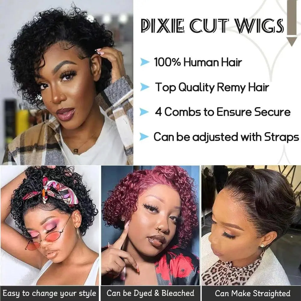 Pixie Cut perruque Short Curly Human Hair Wigs perruque bresillienne  Remy Hair 13X1 Transparent Lace Wigs For Women Sale