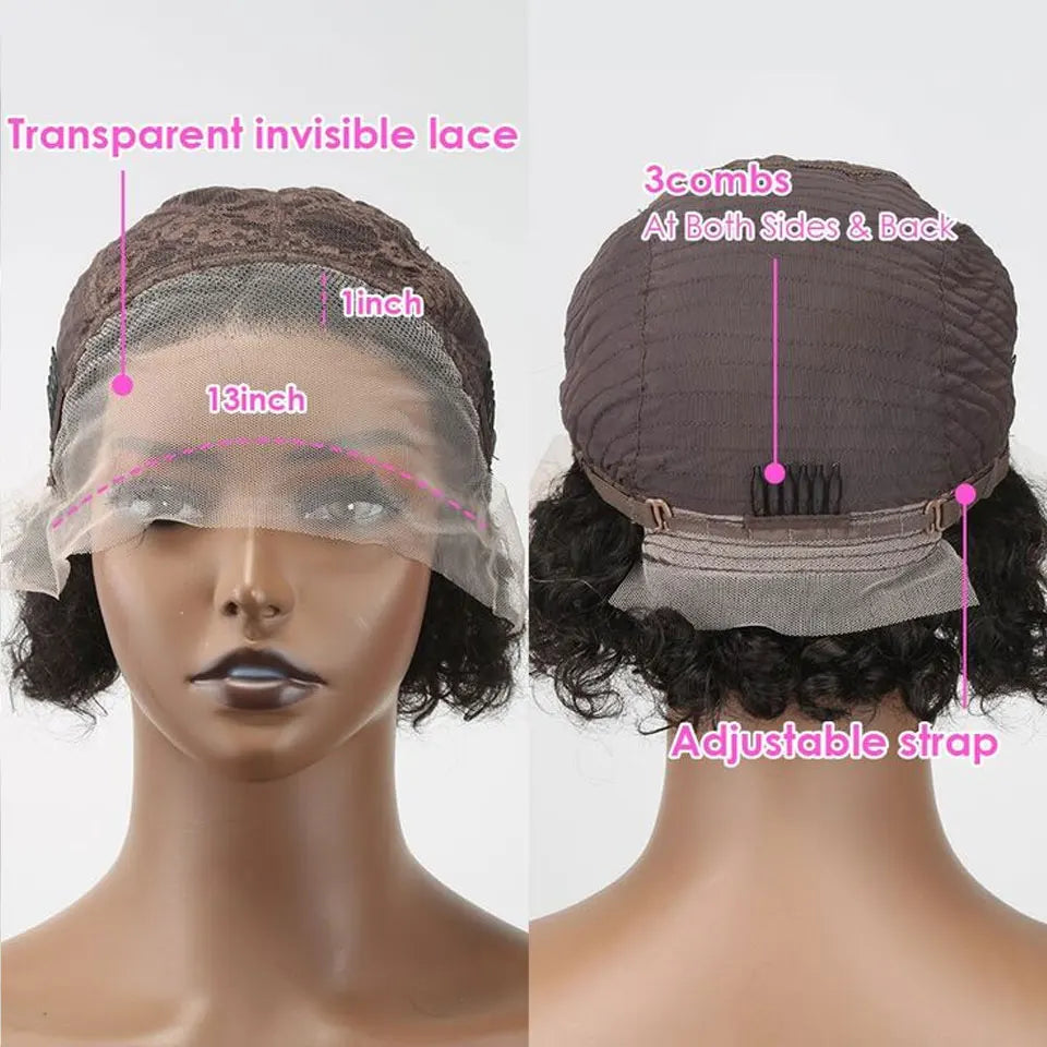 Curly Human Hair Wig Short Bob Wig  For Women Lace Front Human Hair Wigs 13X1 T Part Lace Wig Deep Wave Pixie Cut Wigs
