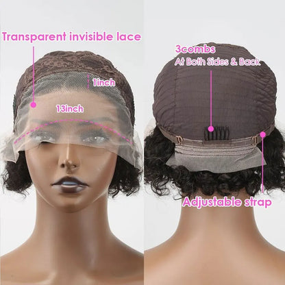 Curly Human Hair Wig Short Bob Wig  For Women Lace Front Human Hair Wigs 13X1 T Part Lace Wig Deep Wave Pixie Cut Wigs