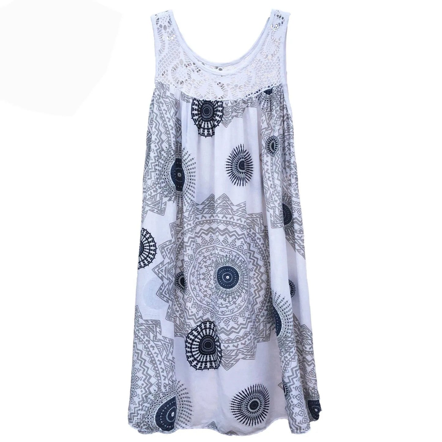 Damenbekleidung Sommer ärmelloses Camisole-Kleid Spitzenprint ärmelloses großes Schaukelkleid lockeres sexy Kleid langer Rock Übergröße