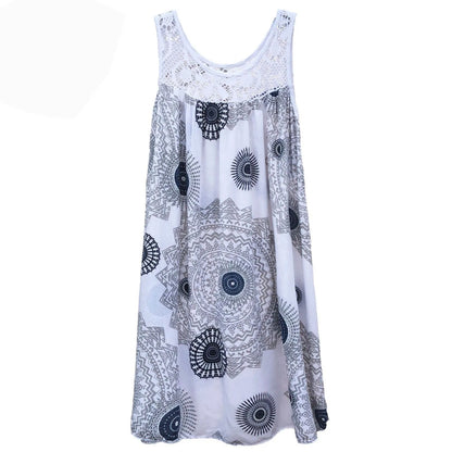 Damenbekleidung Sommer ärmelloses Camisole-Kleid Spitzenprint ärmelloses großes Schaukelkleid lockeres sexy Kleid langer Rock Übergröße